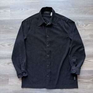 Vintage Versace Classic V2 Button Shirt Mens L Black Velour Velvet Texture Pleat